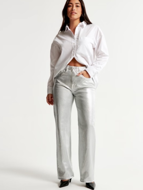 Abercrombie & Fitch Pants - Abercrombie & Fitch Curve Love The ’90s Straight Ultra High Rise Metallic Pants
